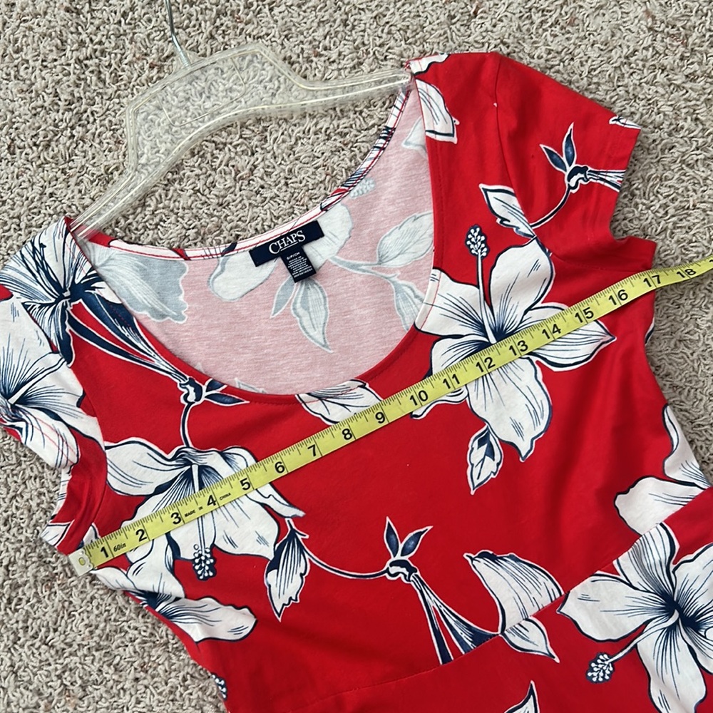 CHAPS🌺Floral TROPICAL Maxi DRESS Long Red Maxi Flare Hibiscis Flowers size Small - Picture 9 of 11